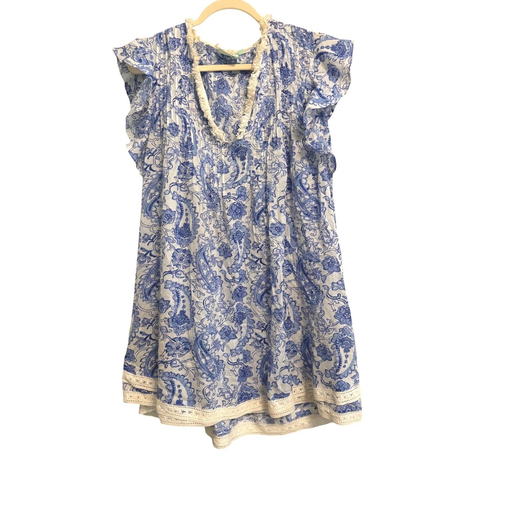 True Destinations Flutter Sleeve Boho Mini Dress / Beach Cover Up Size Medium